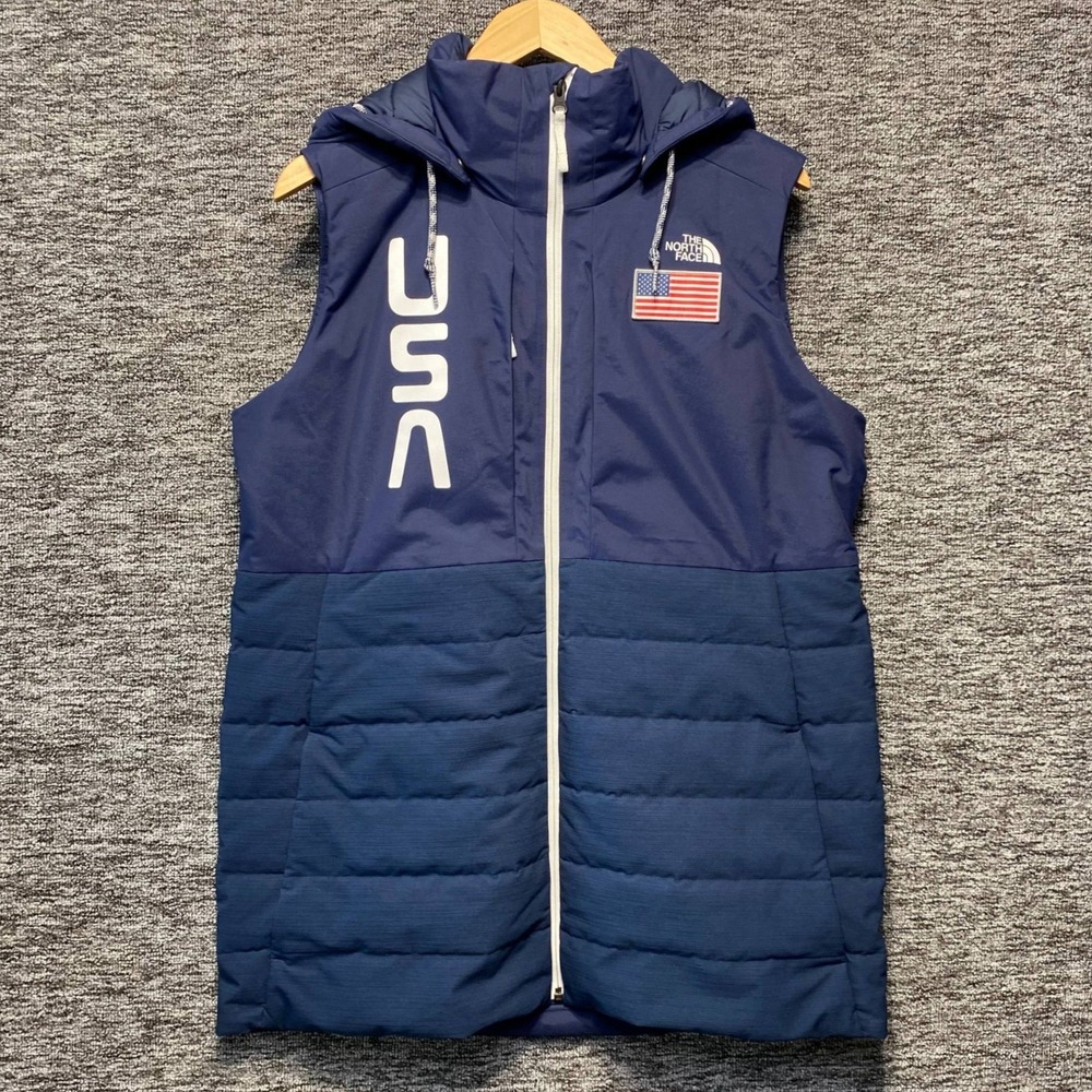 The North Face US Ski Team Vest Womens Large Navy USA Flag PrimaLoft Hooded